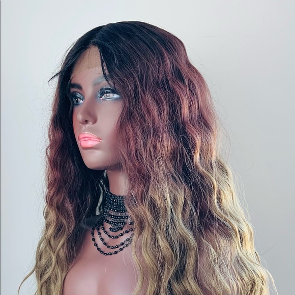 28” Ombre Auburn/Toffee Brown Lace Front Synthetic Wig - Picture 8 of 11